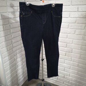 Lois Jeans Ladies Size 13/14 Dark Wash Pull On Style Unhemmed Blue Jeans